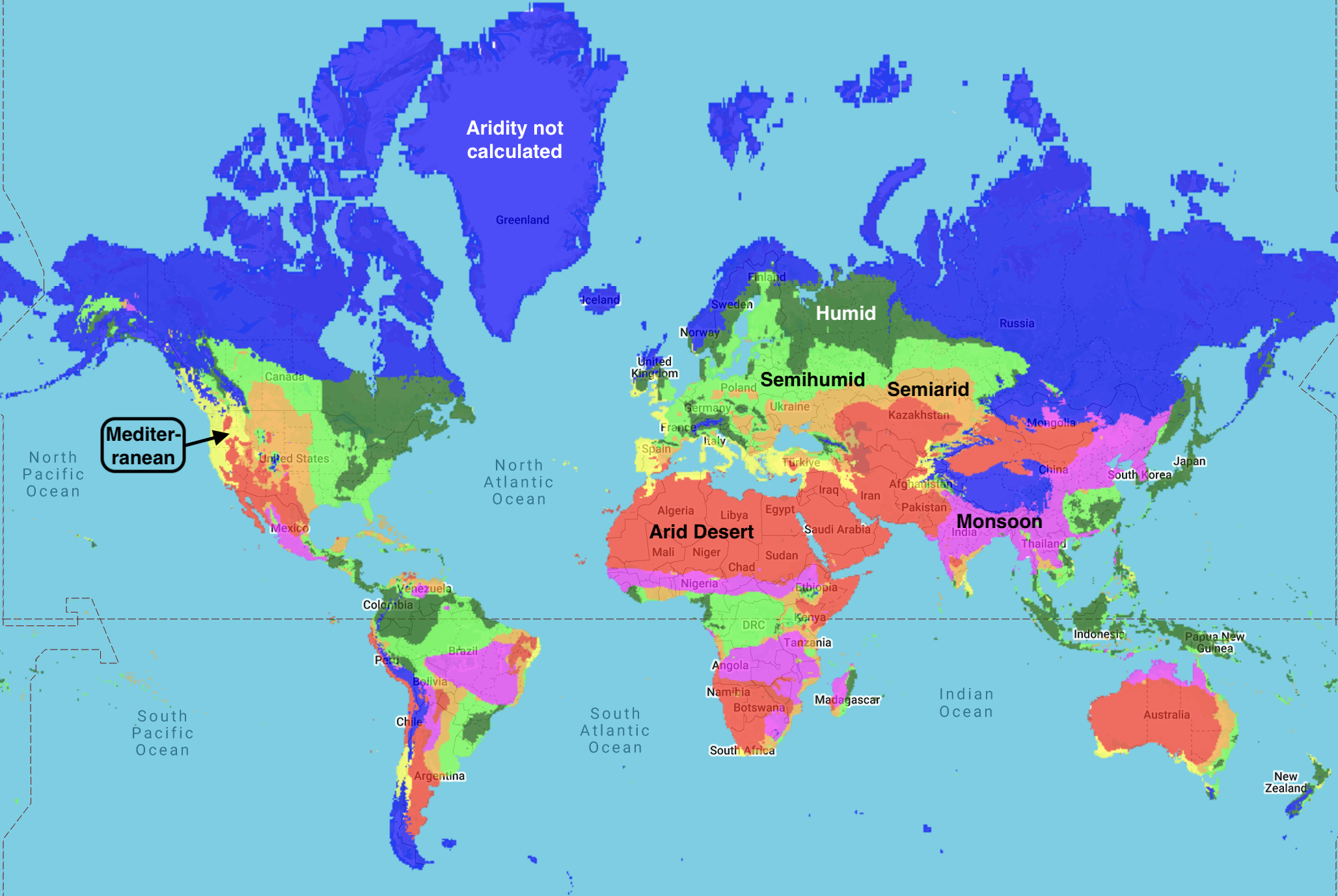 World Aridity map in 2025