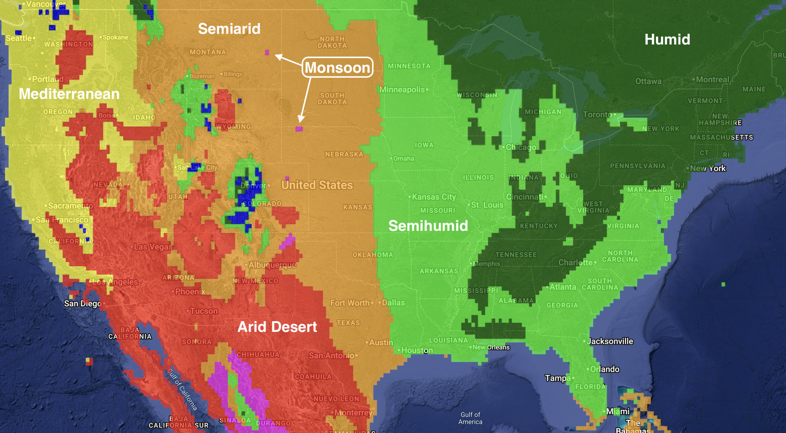 USA Aridity map for 2025