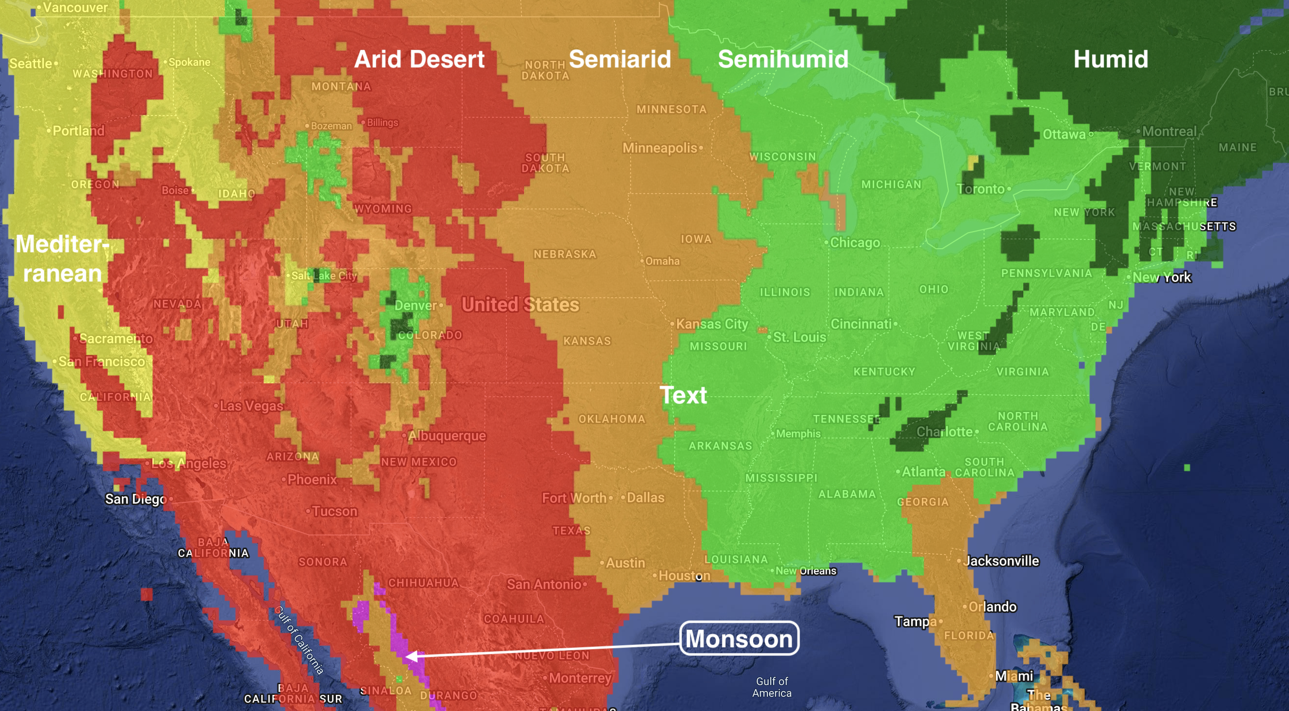 USA Aridity map for 2100