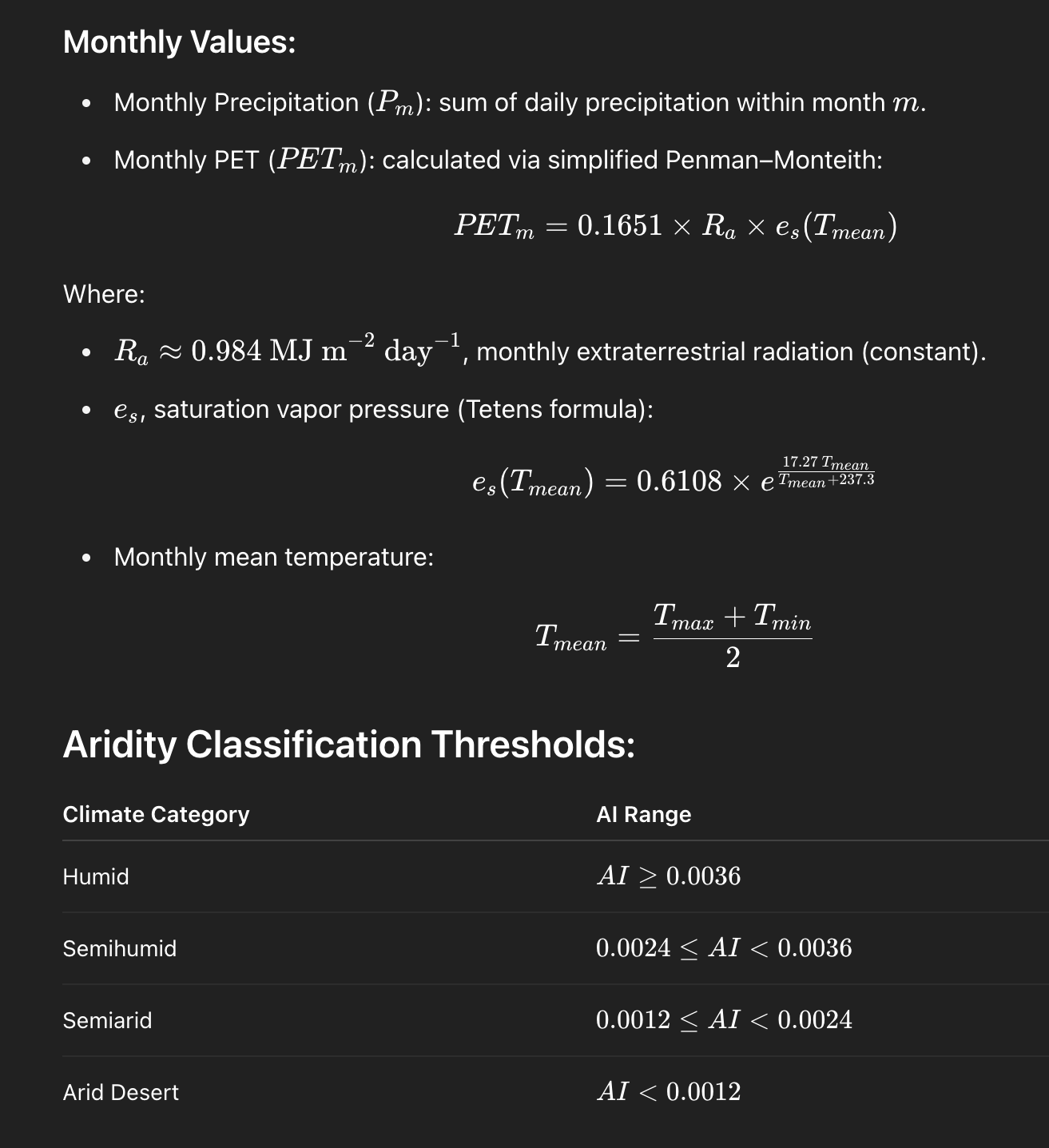 Formal aridity classification of climates part two