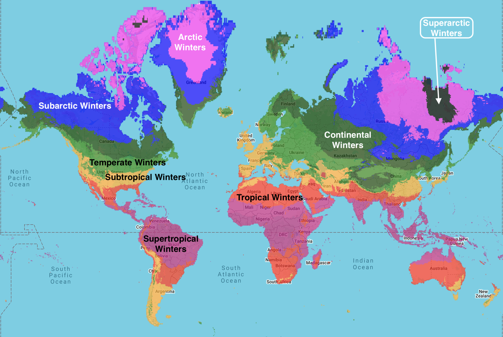 World Winter map in 2025