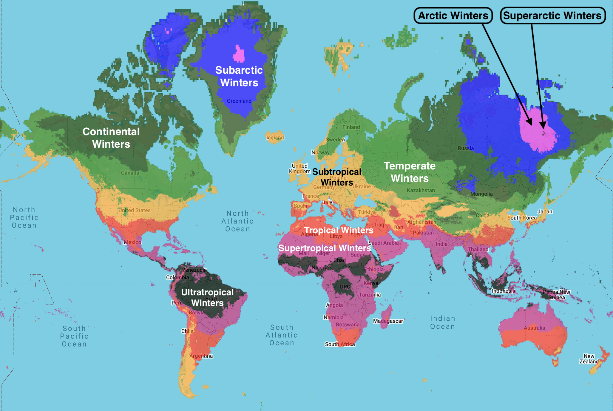 World Winter map in 2100