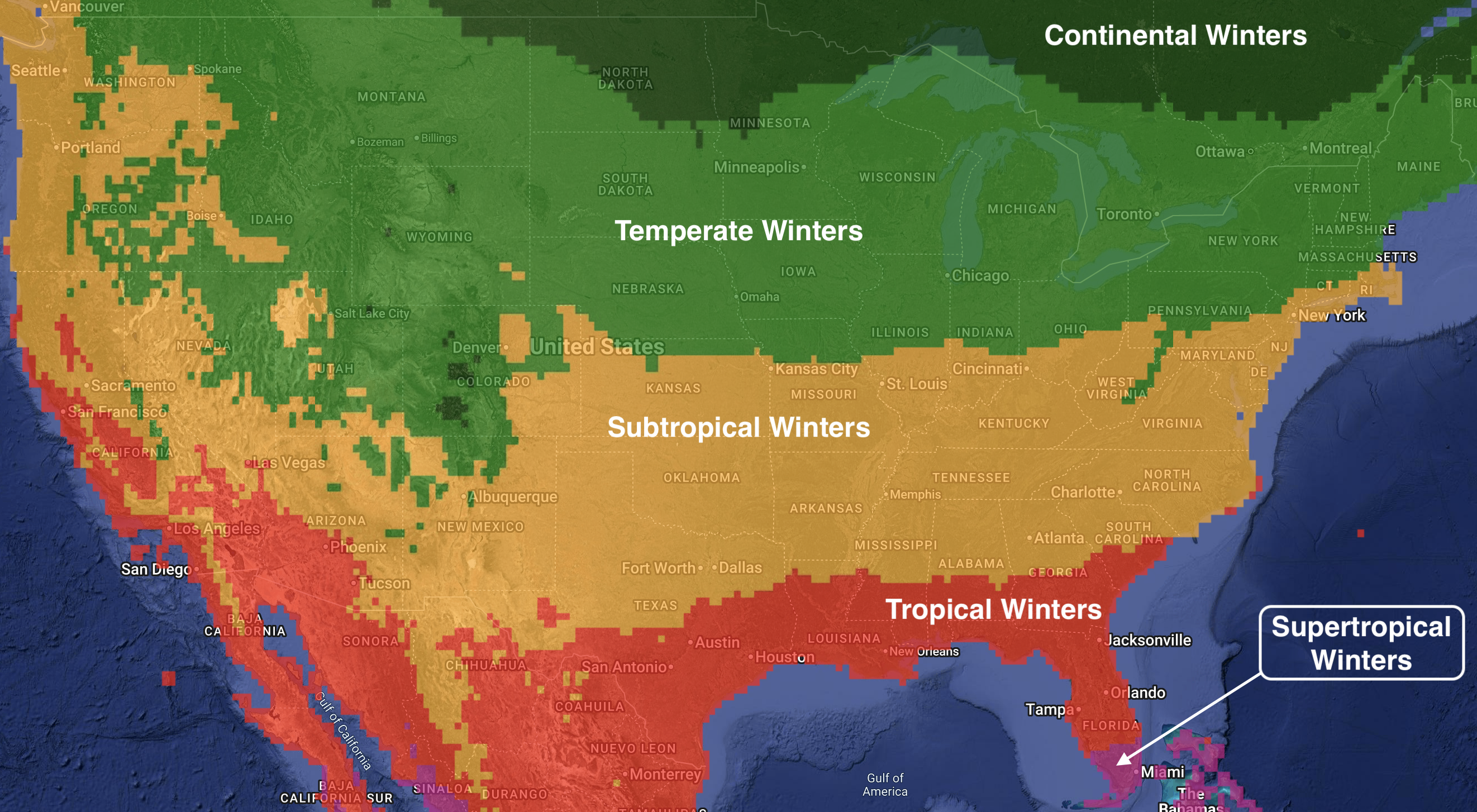USA Winter map in 2025