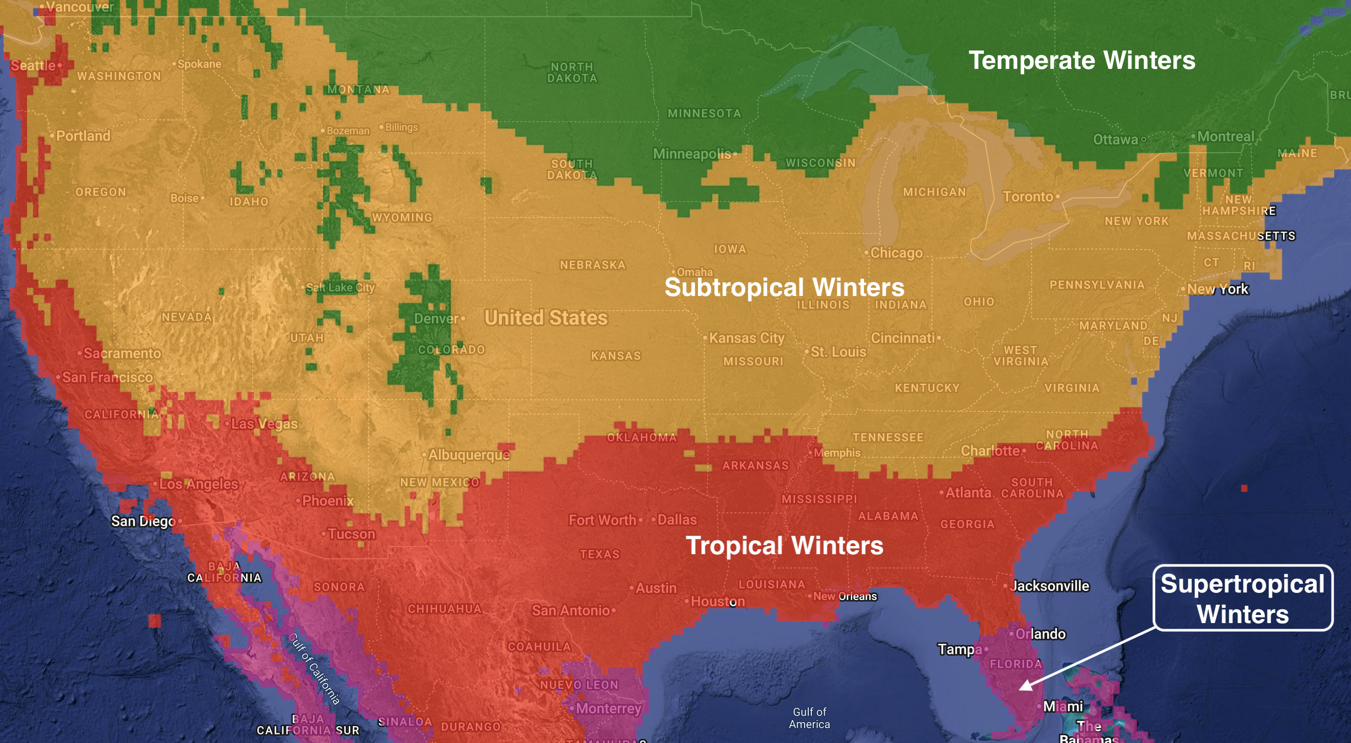 USA Winter map in 2100