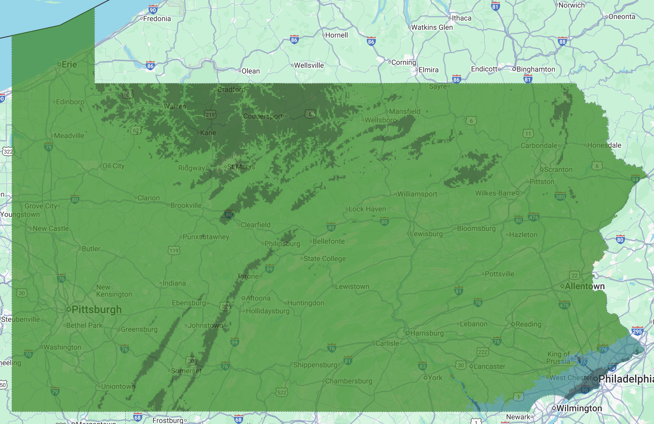 1981 - 2010 Pennsylvania map