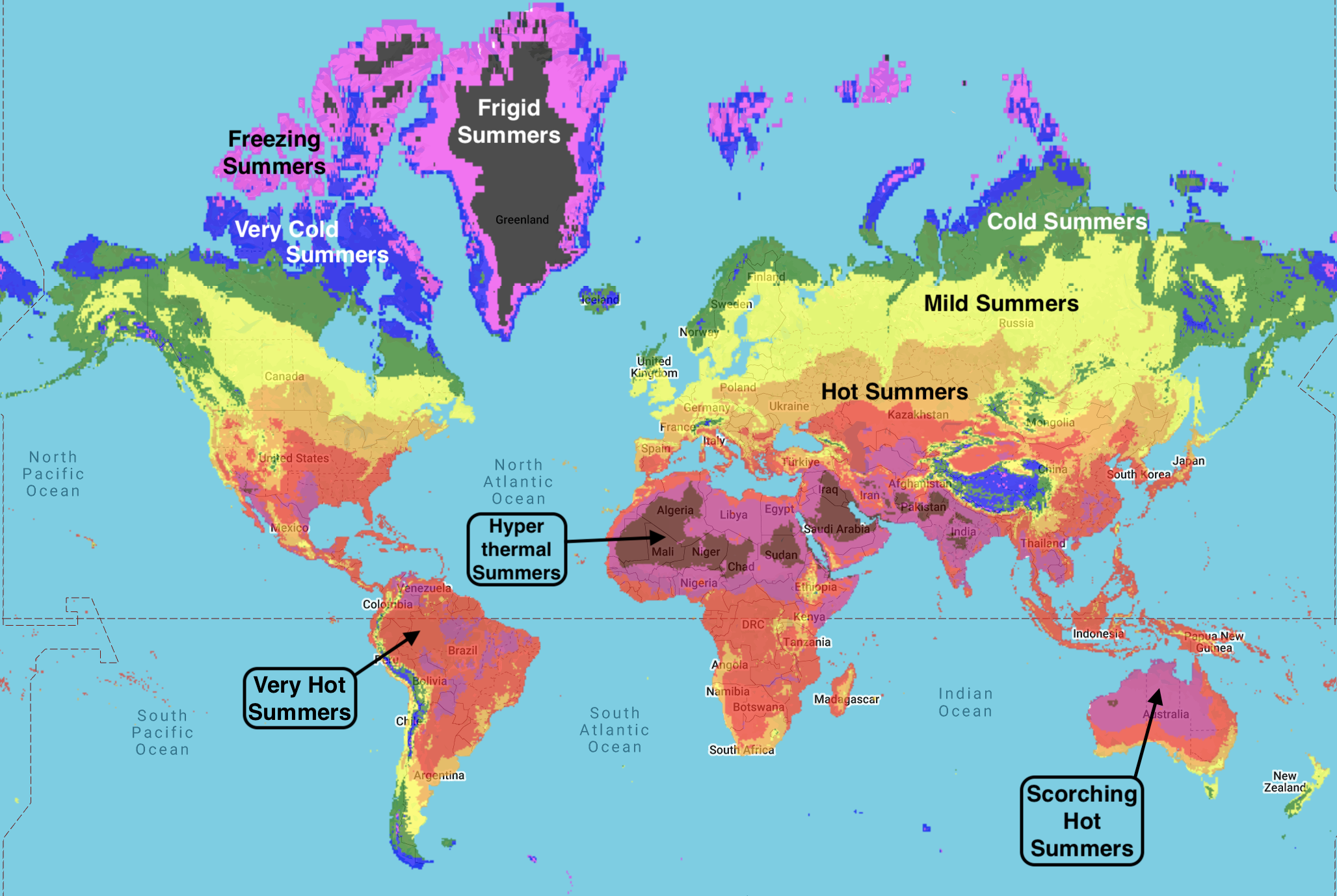 World Summer map for 2025
