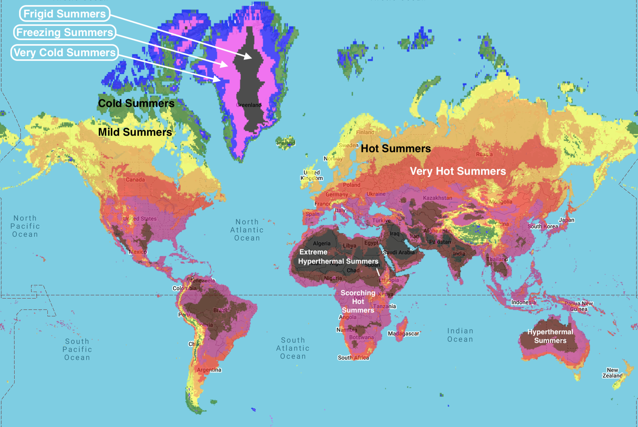 World Summer map for 2100