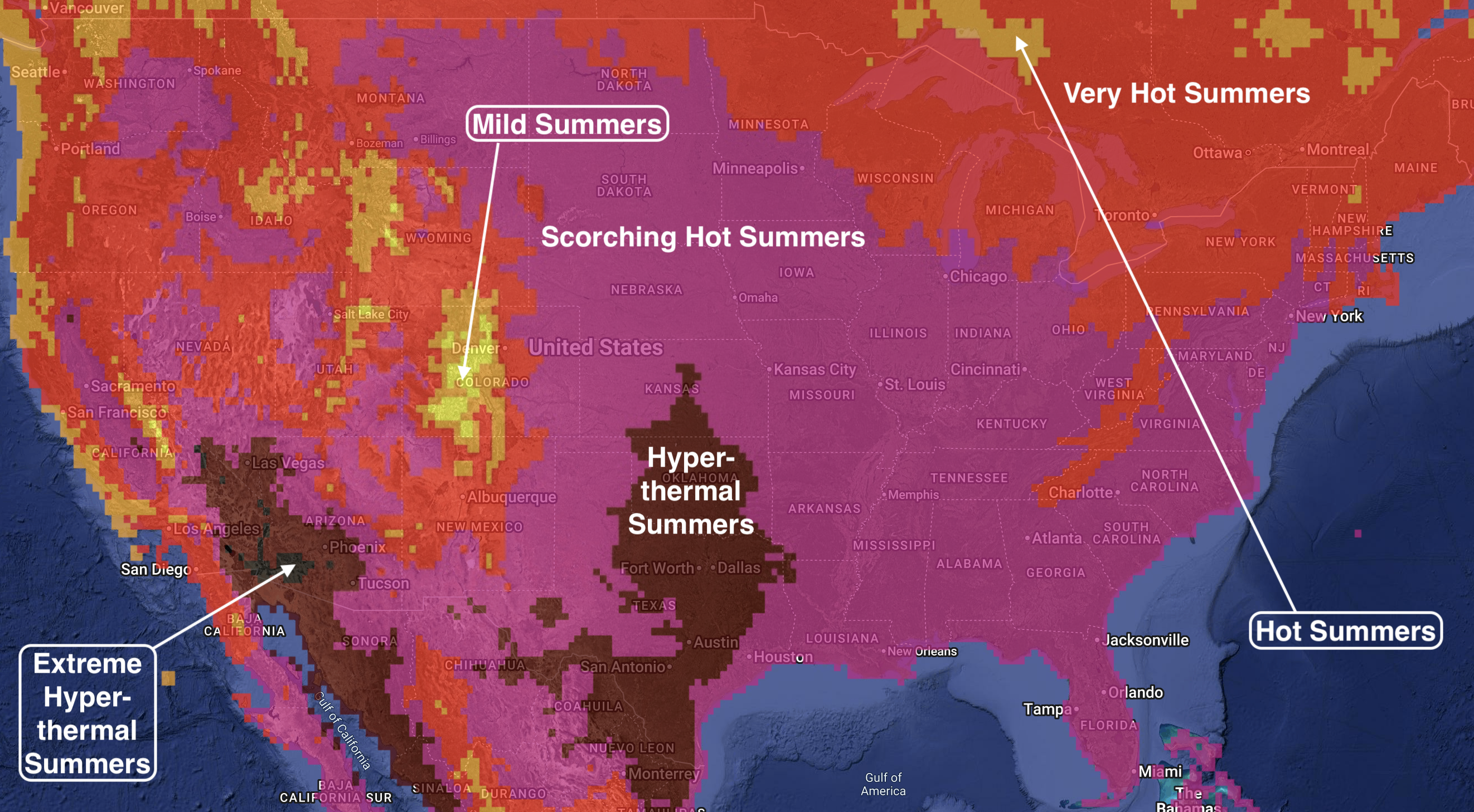 USA Summer map for 2100