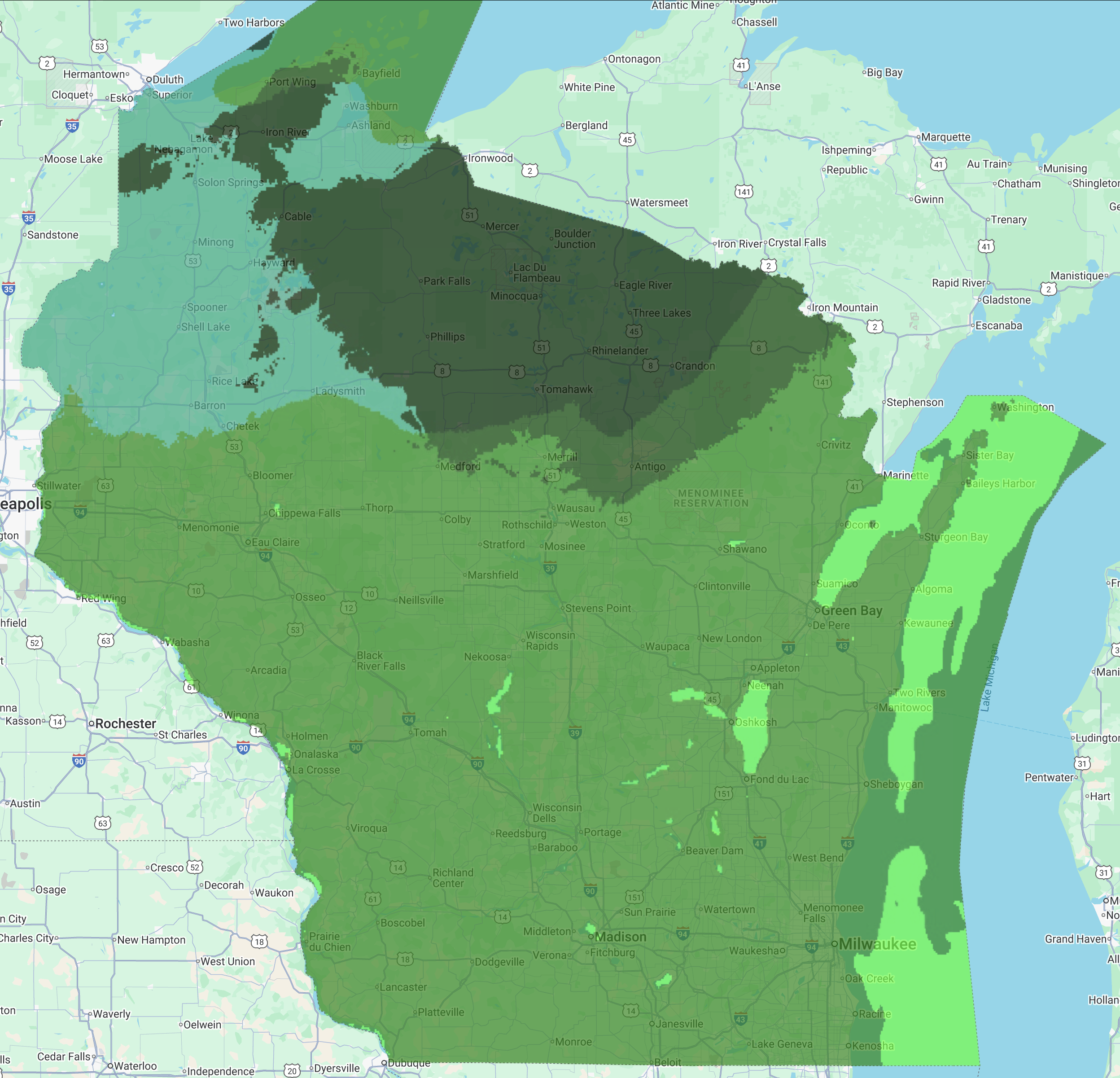 1981 - 2010 Wisconsin map